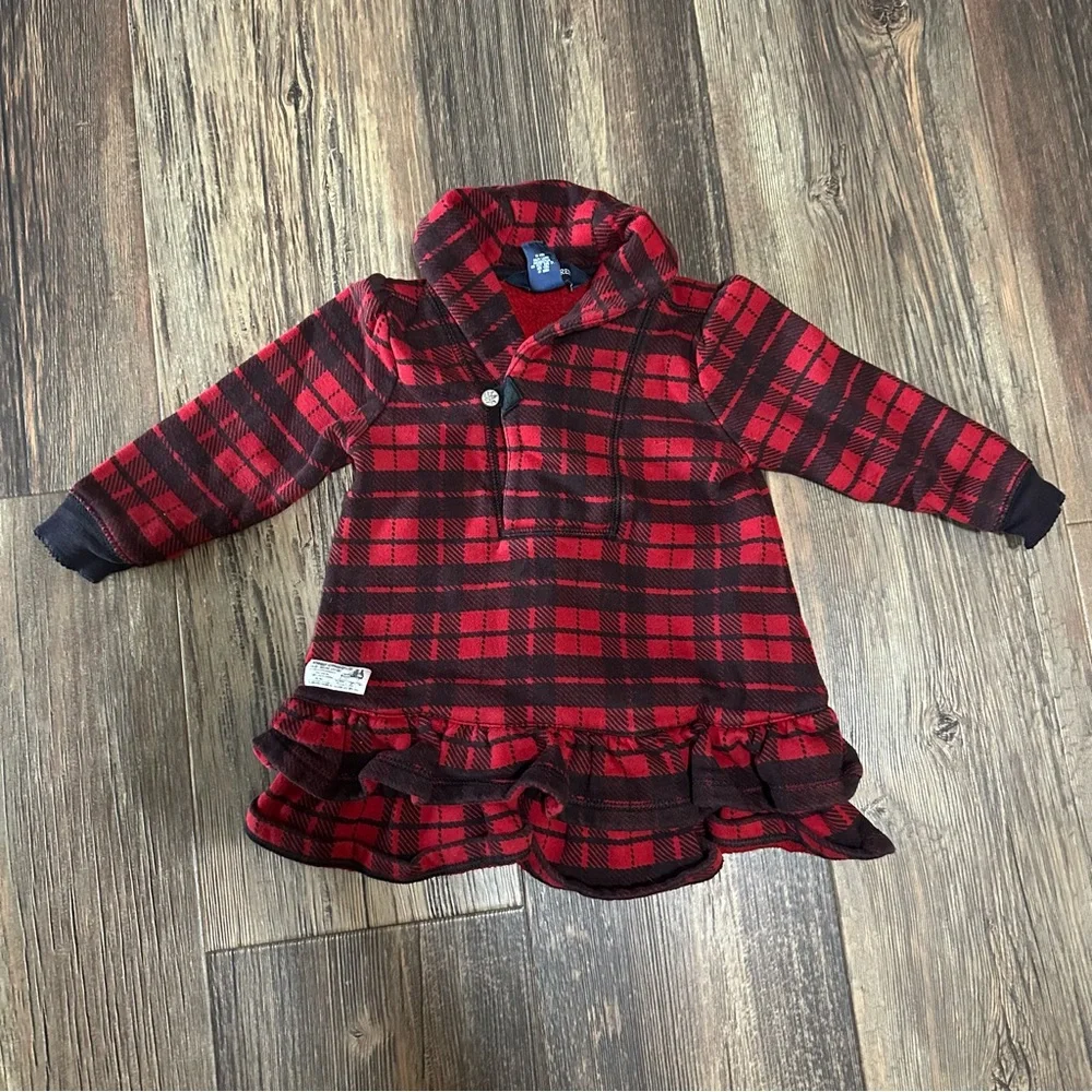 Ralph Lauren red black plaid shawl collared ruffled dress toddler 18 mo girls